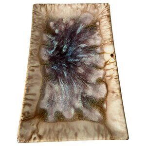 Vintage Rectangular Pottery Dish – Iridescent Crackle Glaze Heavy Ceramic